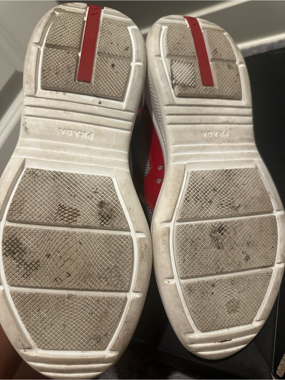 Prada Red and White High-Top Sneakers - Picture 6 of 8